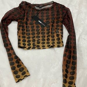 Fashion Nova Women's Black and Brown Polka Dot Top